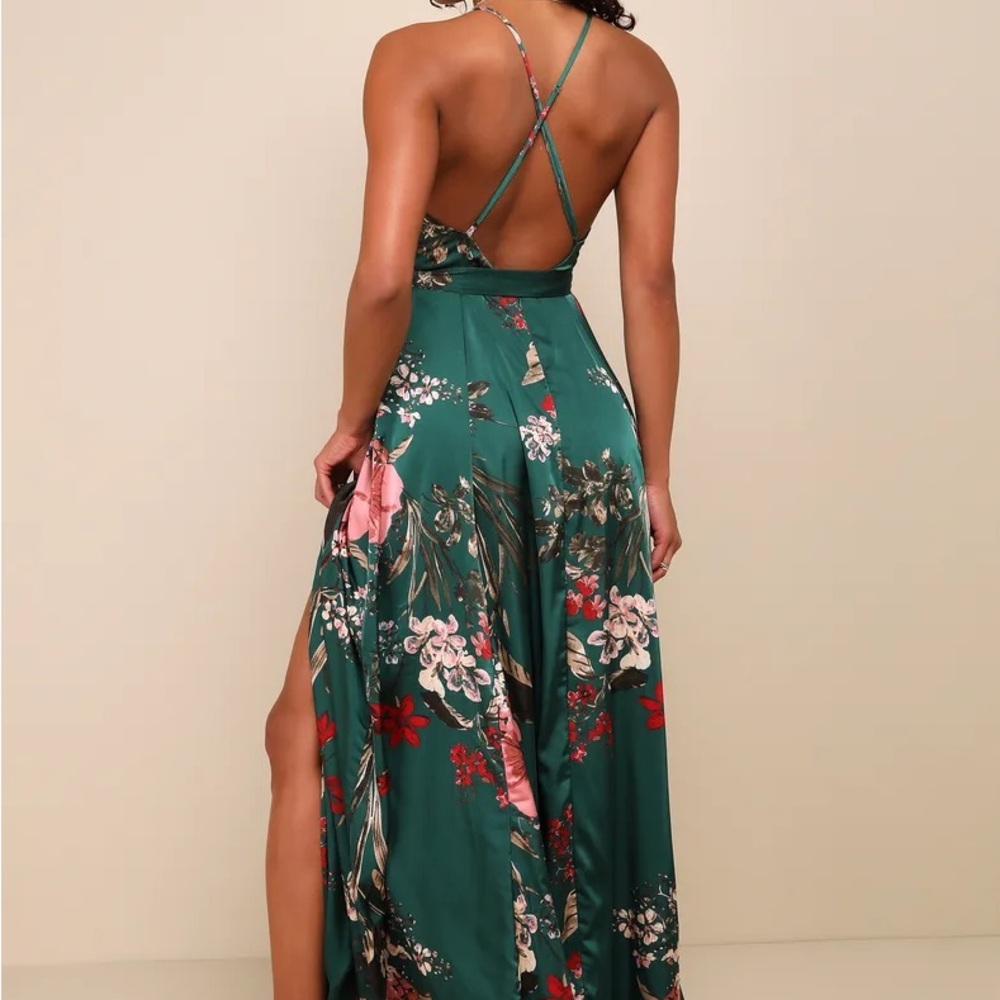 Lulu's Emerald Green Floral Maxi Dress - Picture 2 of 6